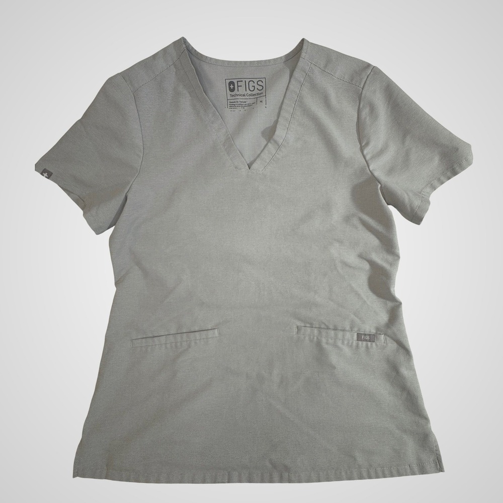 FIGS Technical Collection Grey Micro Stripe V-Neck Scrub Top‎ FW1100 Womens Med